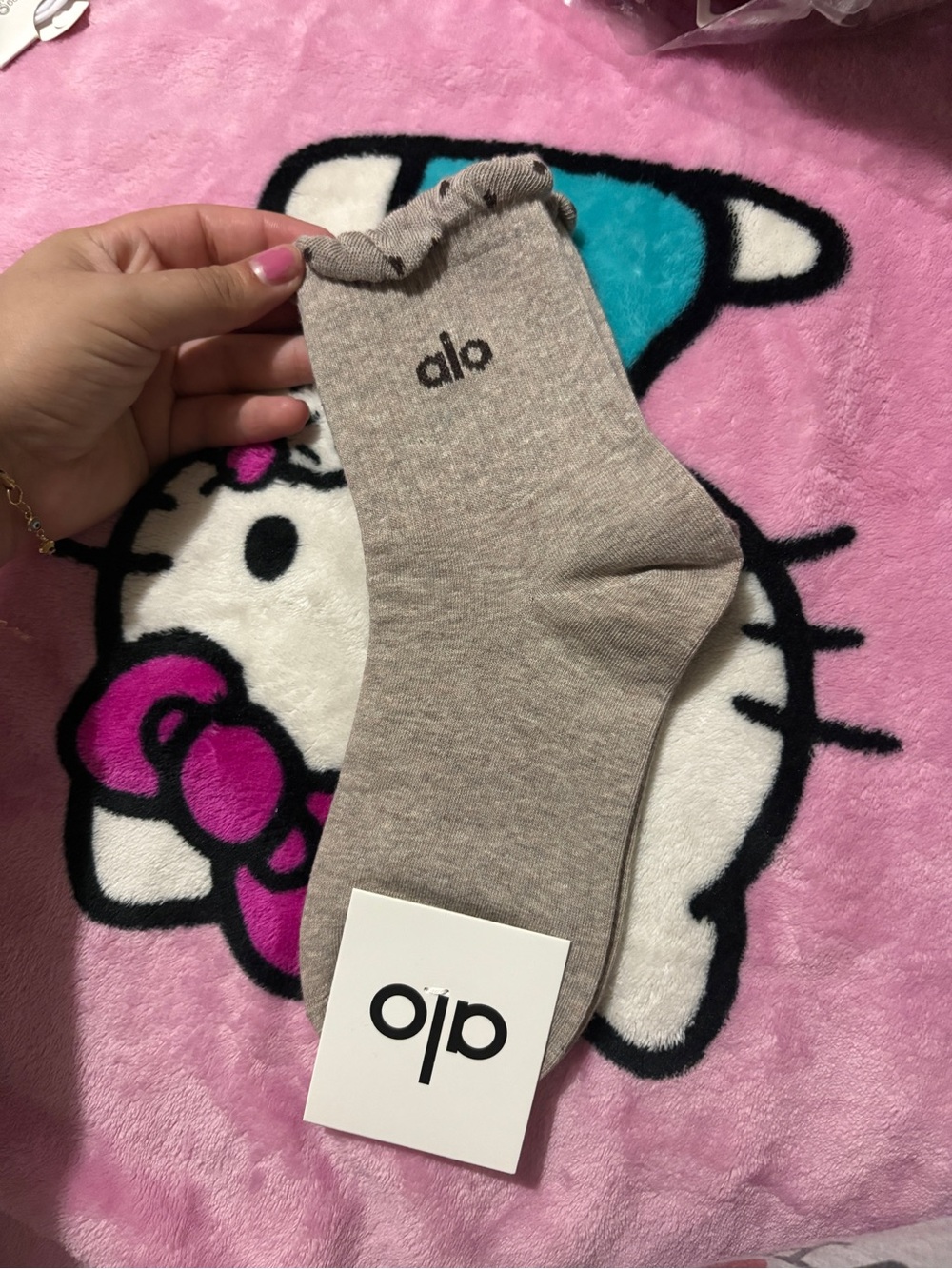 ALO Yoga Taupe Crew Socks with Subtle Logo
